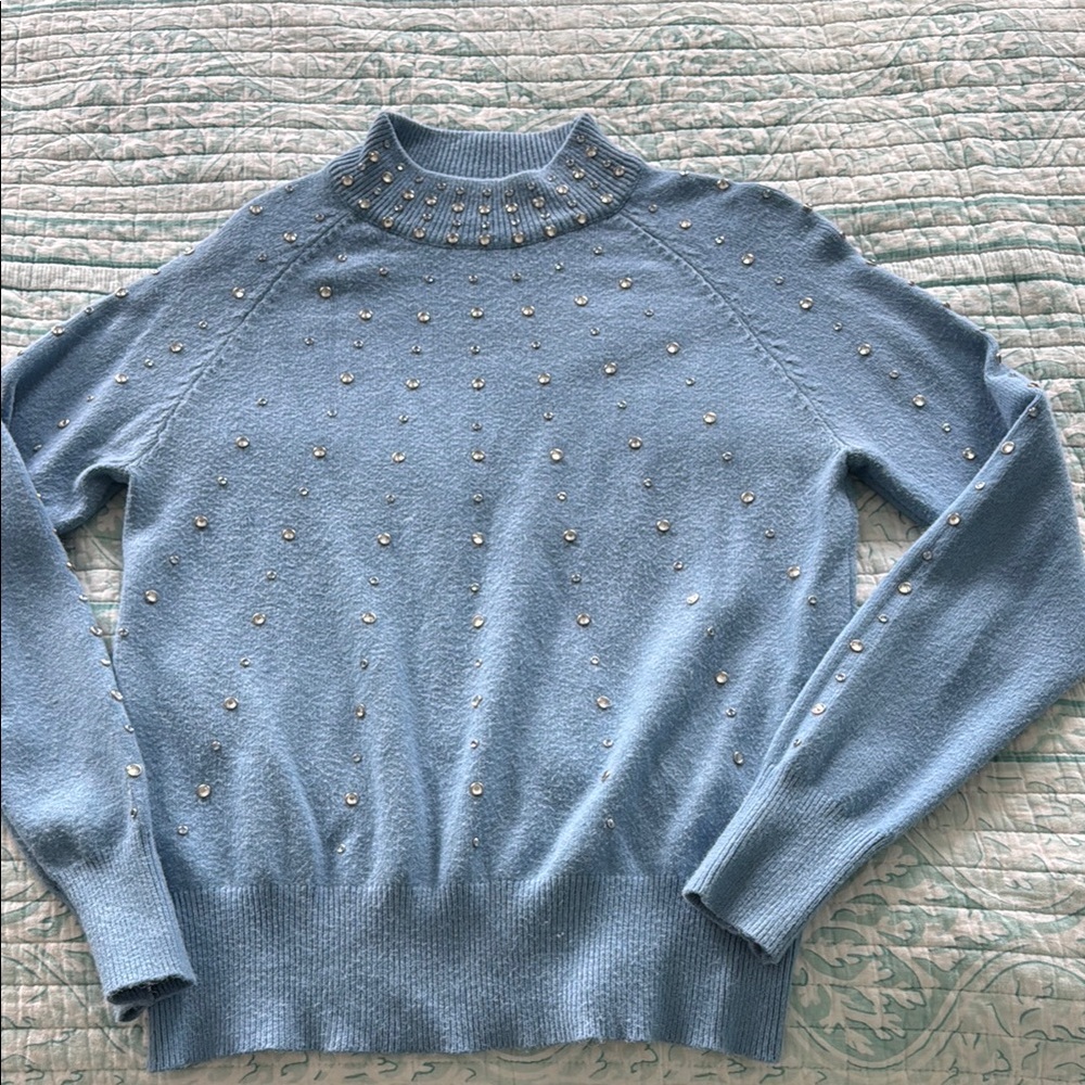 Classic Blue Turtleneck Sweater with Knit Texture